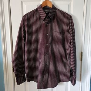 Croft & Barrow Shirt Mens Easy Care Button Up Red Striped Long Sleeve